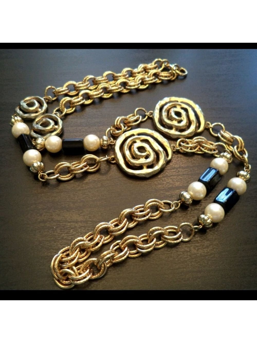 STUNNING  ESTATE PEARL HEAVY COUTURE GOLD TONE 33" NECKLACE